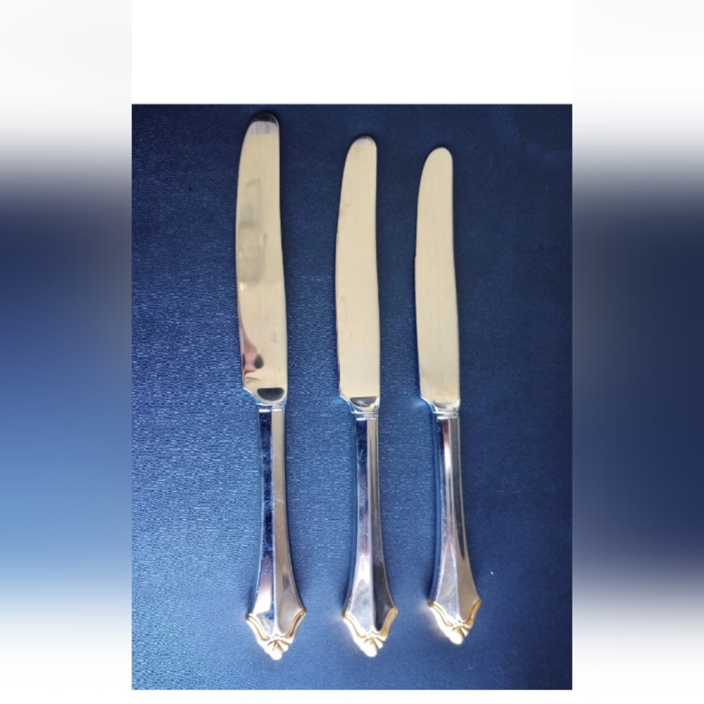 Lot of 3 Community Oneida Golden Kenwood Stainless Dinner Knives Glossy …